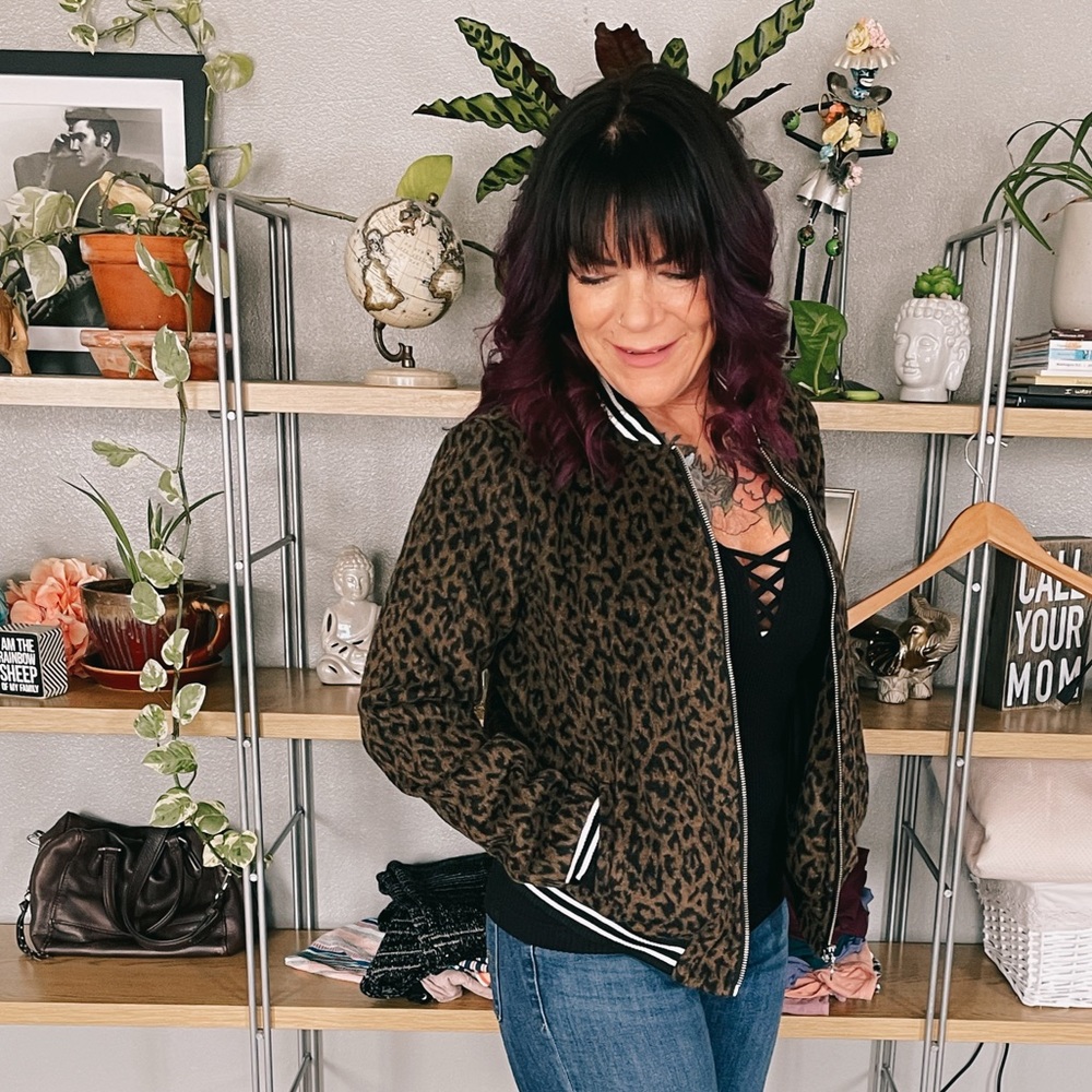 ASOS New Look Fuzzy Leopard Varsity Bomber